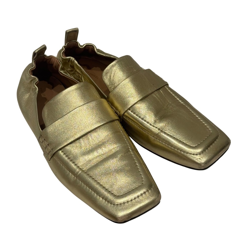 Mansur Gavriel Loafers Womens 39 Gold Metallic Leather Square Toe Flats Portugal
